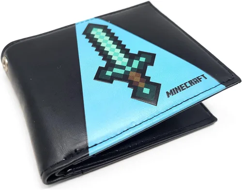 Vista 4 de Minecraft Cartera de piel sintética con diseño de espada de diamante en color azul claro