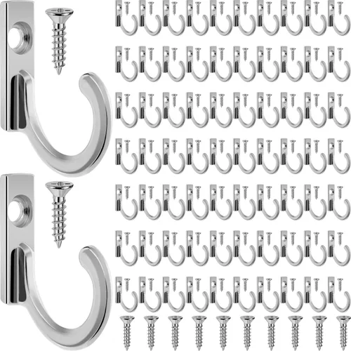 Vista 6 de Zhehao 100 piezas de ganchos para llaves, joyas, pequeños ganchos para colgar, gancho único de pared, cierre para abrigos y 110 piezas de tornillos