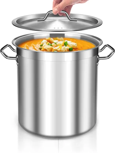 Vista 6 de Olla grande de 20 cuartos de galón con tapa de vidrio templado, olla de cocina de acero inoxidable para sopa, guiso y pasta, olla resistente