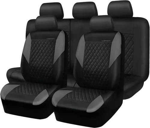 Vista 12 de CAR PASS Funda de asiento de cuero acolchada para dos asientos delanteros, universal, impermeable, de lujo, de PU premium, de vinilo