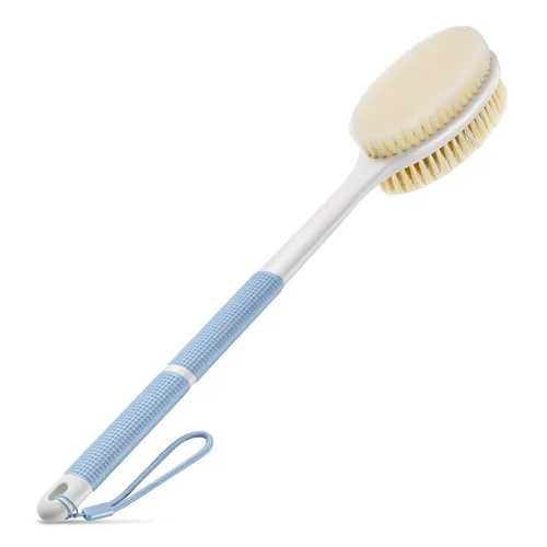 Vista 10 de Backski Limpiador corporal antideslizante para ducha, cepillo de ducha de mango largo con cerdas rígidas y suaves, limpiador de espalda exfoliante