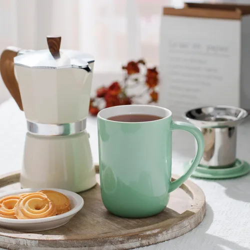 Vista 8 de CEEFU Taza de Té de Porcelana con Infusor y Tapa, Tetera con Filtro y Posavasos, Taza de Té de Hojas Sueltas Infusor Preparador, 16 OZ para Verde