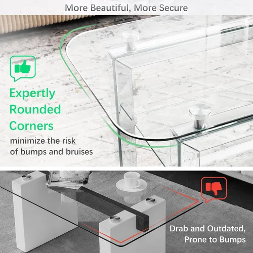 Vista 4 de Mesa auxiliar rectangular con parte superior de vidrio con patas de espejo plateadas para sala de estar, moderna y glamorosa mesa de vidrio templado