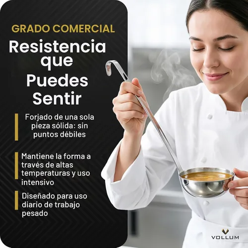 Vista 3 de Vollum Cucharón de acero inoxidable de 1 pieza, acero inoxidable grueso comercial resistente, 4 onzas