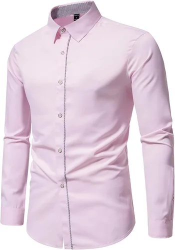 Vista 8 de Camisas de vestir para hombre, ajustadas, de manga larga, con botones, de ajuste regular, con cuello, camisetas de fiesta de trabajo