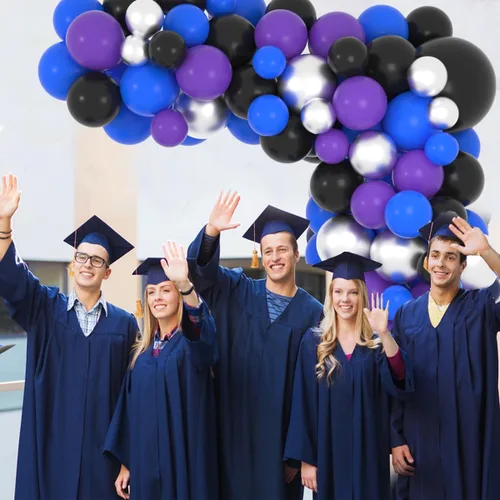Vista 4 de Kit de arco de guirnalda de globos azules, morados y negros, 122 globos morados, azul rey y negro, globos metálicos plateados para videojuegos