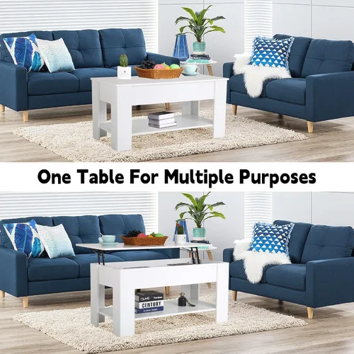 Vista 3 de Mesa de centro elevable con compartimento oculto y almacenamiento, mesas de centro elevables de madera moderna para sala de estar y sala