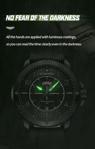 Vista 4 de NAVIFORCE Reloj deportivo para hombre con correa de nylon reloj de cuarzo dorado resistente al agua con fecha grande - perfecto para actividades al
