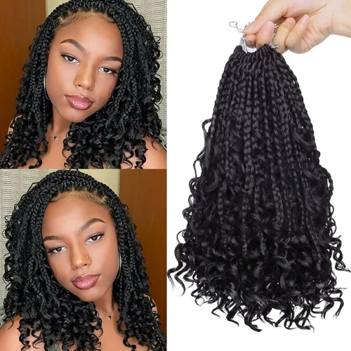 Vista 24 de Unionbeauty - 8 paquetes de trenzas bohemias de diosa en caja, de ganchillo de pelo para mujer negra, 8 pulgadas de trenzas de caja bob bohemias
