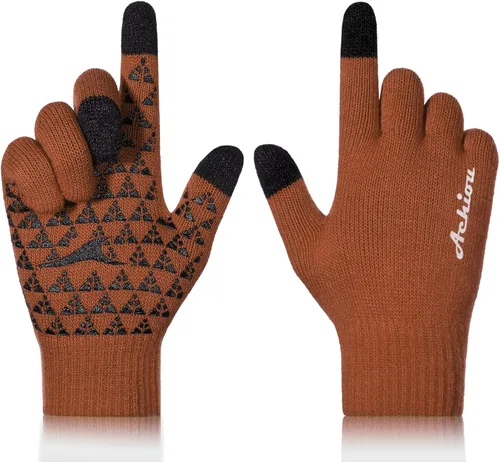 Vista 32 de Achiou Winter Gloves for Men and Women, Touchscreen Soft Knit Gloves Camello almendra