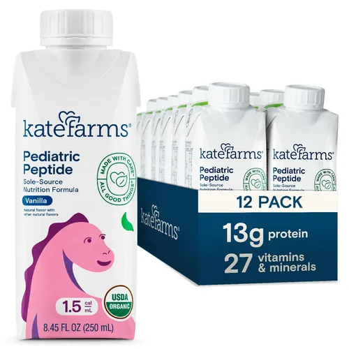 Vista 10 de KATE FARMS Fórmula de Péptidos Pediátricos Orgánicos 1.0, Fresa, Nutrición Hidrolizada a Base de Plantas de Fuente Única para Alimentación Oral