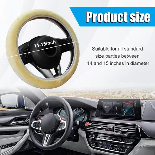 Vista 2 de Funda Esponjosa para Volante de Automóvil, Protector Universal Peludo para Volante de Auto de 15'', para Invierno Cálido, Funda Elástica