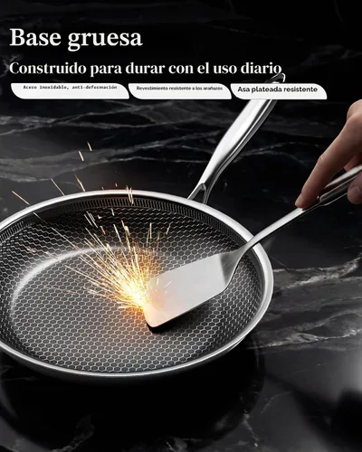 Vista 6 de Sartén antiadherente con tapa de 7 pulgadas, sartén de acero inoxidable duradera, compatible con placa de inducción, sin PFOA, a prueba de arañazos