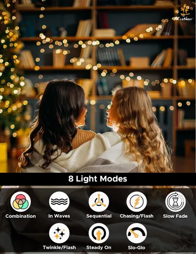 Vista 7 de EcoNour Guirnalda de 480 luces LED parpadeantes de 20 pies para árbol de Navidad, 8 modos de luces para decoración con temporizador y función