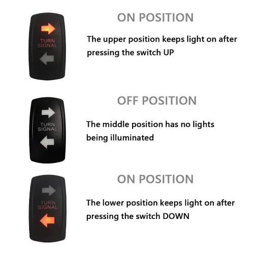 Vista 3 de Interruptor basculante de señal de giro LED ámbar de 7 pines ON-OFF-ON DPDT con cables de puente para motocicleta UTV ATV SXS carrito de golf