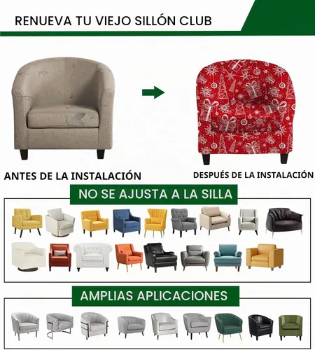 Vista 5 de CRFATOP - 2 fundas para silla de club, fundas elásticas para silla de barril, fundas para silla de bañera con motivo navideño, fundas suaves