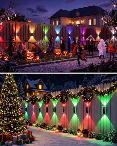 Vista 8 de vighep Paquete de 8 luces solares para valla al aire libre, luces de pared Negro
