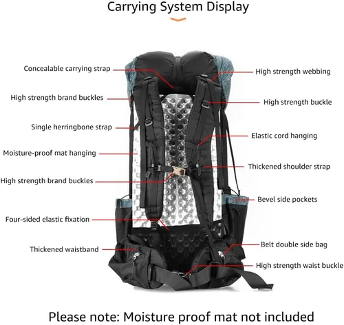 Vista 2 de 3FULGEAR - Mochila de senderismo para hombres y mujeres, 56L (40+16), ligera, para acampar al aire libre, mochila de senderismo, Caqui, Senderismo