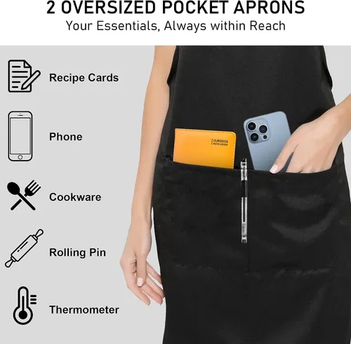 Vista 4 de Paquete de 12 delantales con peto, delantales unisex de cocina de restaurante para mujeres con 2 bolsillos, delantales de chef para cocinar