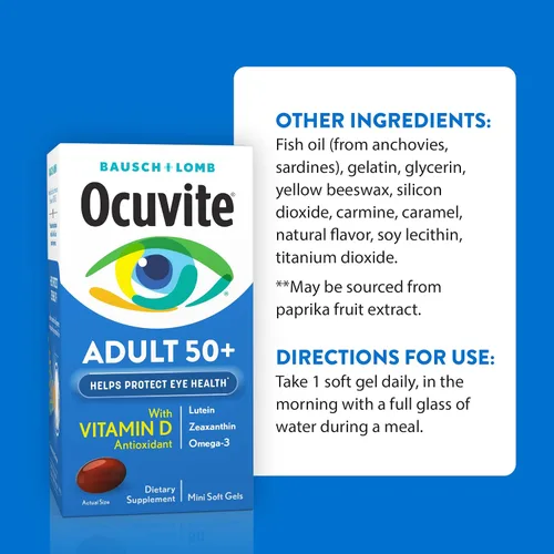 Vista 6 de Bausch + Lomb Ocuvite Adult 50+ Suplemento de vitaminas y minerales con luteína, zeaxantina y omega-3, geles suaves, 90