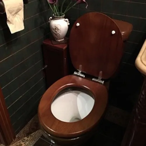 Vista 4 de Asiento de inodoro de madera redondo con bisagras de acero inoxidable silenciosamente cerradas, fácil limpia