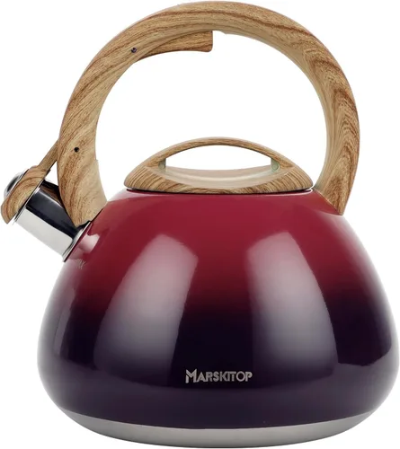Vista 15 de MARSKITOP Tetera para estufa, tetera silbante para estufa, tetera de acero inoxidable de grado alimenticio con mango ergonómico Cool Touch, 2.6 Negro