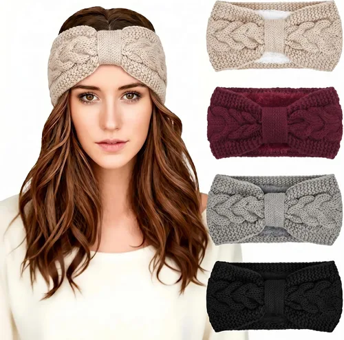 Vista 14 de Chalier Winter Headbands for Women, Crochet Ear Warmer Headband Beige/Negro/Gris Oscuro/Rojo