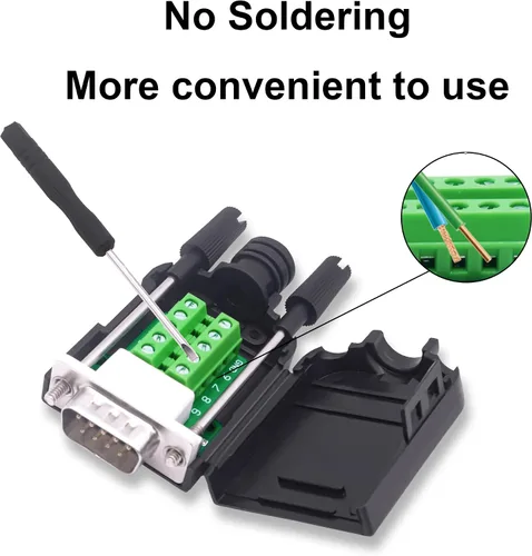 Vista 4 de DB9 - Placa de conexión macho sin soldadura RS232 D-SUB 9 pines adaptador serie bloque de terminales con funda, 2 paquetes (macho)