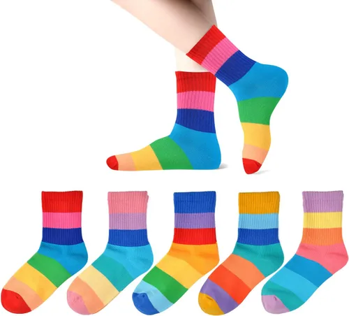 Vista 31 de EPEIUS Paquete de 5 calcetines sin costuras con rayas arcoíris para niños y niñas