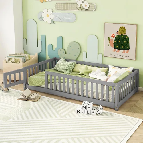 Vista 14 de Marco de cama Montessori de tamaño individual con rejillas, puerta y valla Valla Espresso