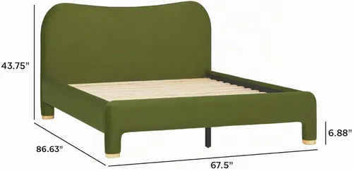 Vista 2 de Walker Edison Chantelle - Cama Queen tapizada moderna curva, tamaño Queen, terciopelo verde