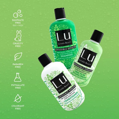Vista 7 de LatinUs Beauty, FREEDOM Impossible Keratin, Colección para cabello: Shampoo + Acondicionador + Crema para Peinar con Moringa
