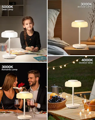 Vista 9 de QiMH Lámpara de mesa LED operada con pilas, juego de 2 lámparas inalámbricas recargables de 5000mAh, control táctil regulable sin pasos, pequeña luz