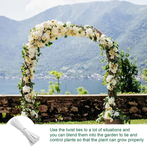 Vista 6 de Hotop Enrejado de arco de jardín de boda para plantas trepadoras, 7.8 pies, fácil de montar, soporte de fondo de enrejado de boda de metal con Blanco