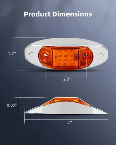 Vista 6 de 1x Luz de Marcador LED Oval Ámbar para Remolque con Bisel Cromado, Luces Laterales de Marcador de 6 LED, Luces de Indicación de Despeje Superior