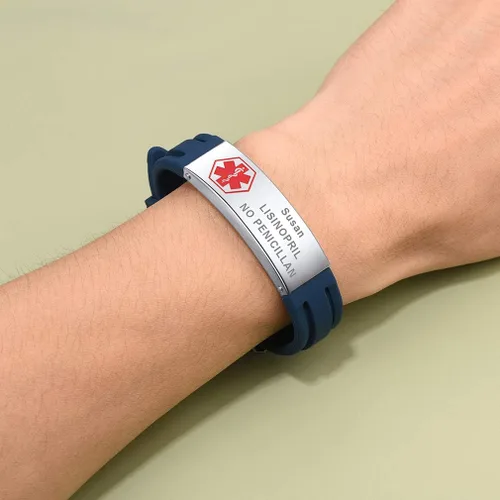 Vista 5 de Supcare Pulseras de alerta médica personalizables para mujeres y hombres, vienen con tarjeta médica (envuelta para regalo)