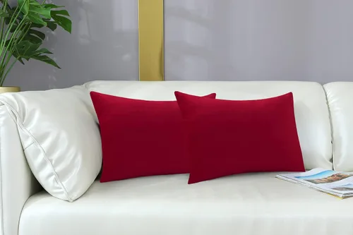 Vista 2 de mixeoo Fundas de Cojín Decorativas Cómodas de Navidad Rojas Rectangulares de Terciopelo Grueso Sólido Súper Suaves Casos de Cojín Decoración