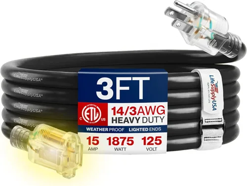 Vista 81 de Cable de extensión de 3 pies para exteriores/interiores, calibre 10/3, ultra resistente, SJTW, resistente al agua, certificación ETL, cable