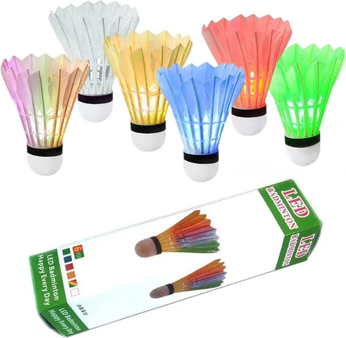 Vista 12 de Glow in The Dark Badminton Birdies,LED Badminton Shuttlecocks for Family Backyards Practice,4/5/6 PCS Nylon/Goose Feather Long Lasting Light Up