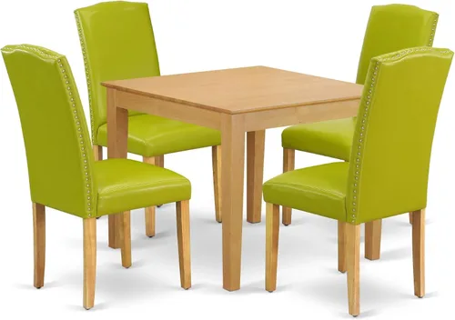 Vista 15 de East West Furniture OXEN5-LWH-57 - Juego de mesa y sillas de cocina de 5 piezas, incluye una mesa de comedor cuadrada y 4 sillas de comedor Parsons