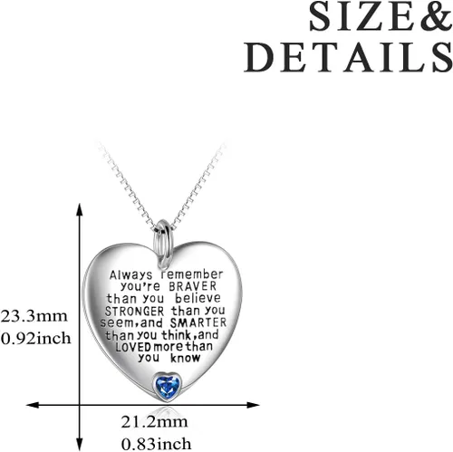 Vista 4 de YFN Collar con colgante de plata de ley con texto en inglés "Always Remember You are Braver Than You Believe