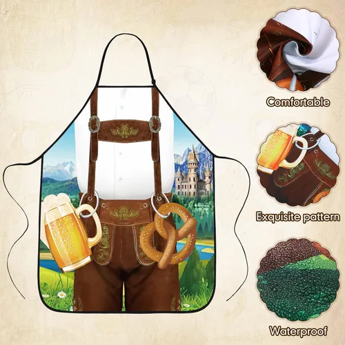Vista 3 de Sintege Paquete de 2 delantales de Oktoberfest alemán Lederhosen y Dirndl para Oktoberfest Baviera Festival de Cerveza Decoración de Fiesta