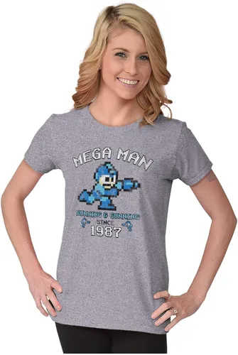 Vista 4 de Brisco Brands Camiseta retro Mega Man Running and Gunning para mujer