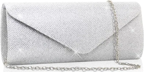 Vista 7 de Bolsos de mano para mujer, Bolso de sobre de noche con cadena desmontable, elegancia brillante Dorado