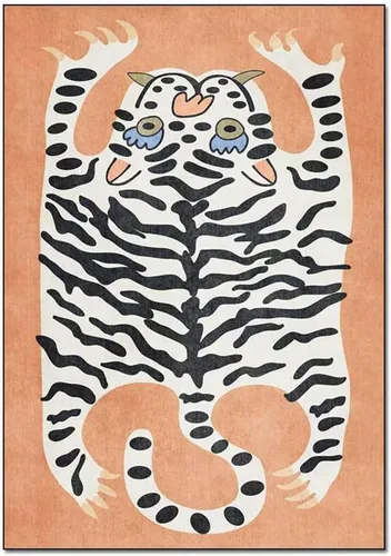 Vista 14 de Alfombra vintage de estilo bohemio con diseño de tigre para puerta de baño, 2 x 3 pies, alfombra pequeña para dormitorio, lavable, tapete de tigre