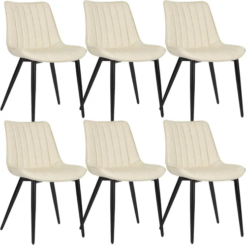 Vista 16 de Juego de 2 sillas de comedor voladizas, sillas de comedor modernas de mediados de siglo con patas de metal negro, sillas de cocina tapizadas