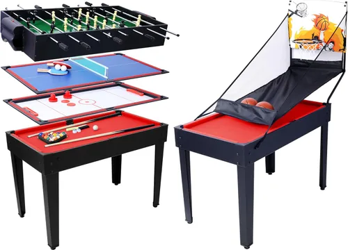 Vista 2 de Juego de mesa de juego 5 en 1 para el hogar, sala de juegos, amigos y familia, con billar, hockey de empuje, futbolín, ping pong y baloncesto, negro