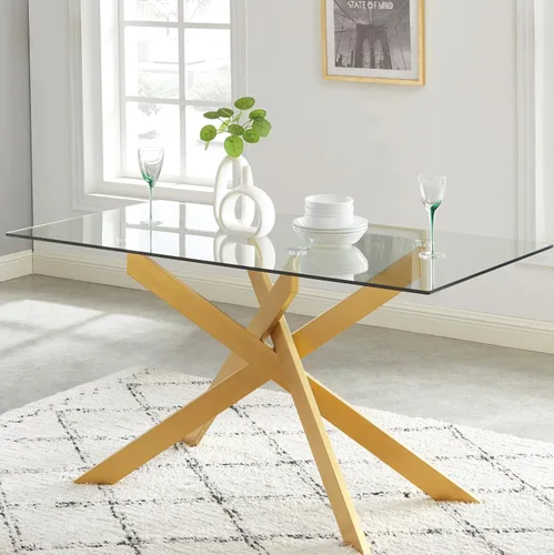 Vista 7 de Mesa de comedor de estilo moderno con parte superior de vidrio templado gris y patas tubulares de metal negro, 58.5 pulgadas de largo x 29 pulgadas
