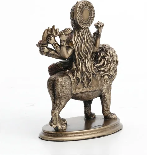 Vista 7 de Veronese Design 3 3/4 "Diosa hindú Durga montando en león en miniatura estatua de resina pintada a mano