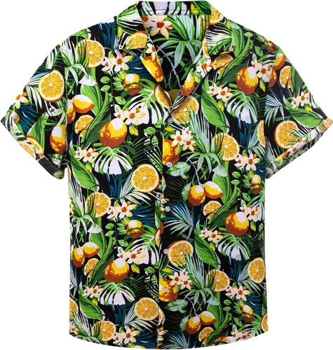 Vista 4 de YOHOWA Camisa hawaiana de manga corta para hombre, casual, con botones, para fiesta de brisa en la playa